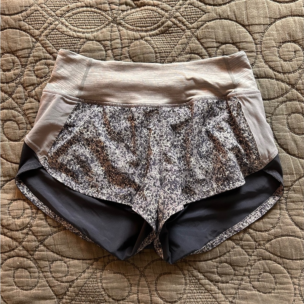 Periwinkle and navy Hudson run shorts colorblock